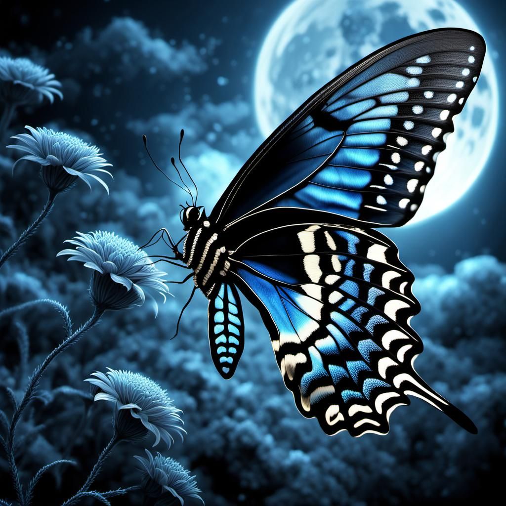 Blue swallowtail in moonlight
