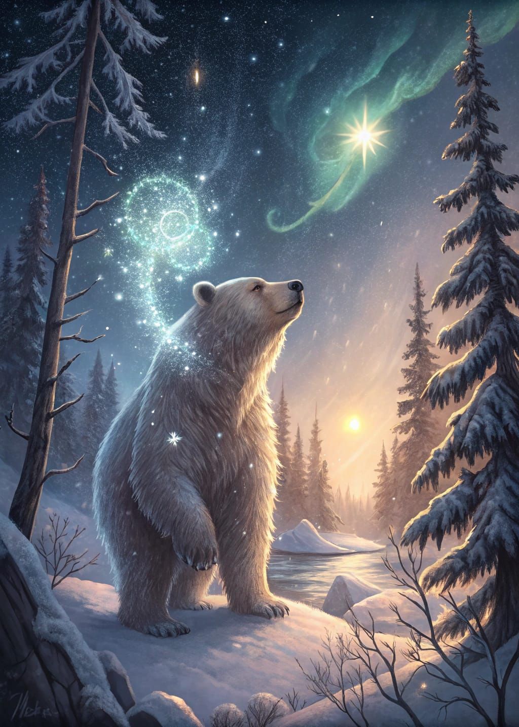 Enchanted Winter Bear Amidst Snowy Splendor