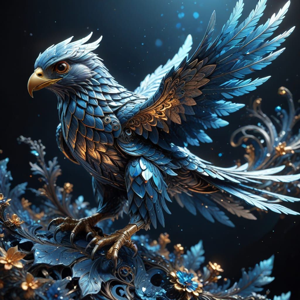 Abstract Steel Falcon in Flight: Cosmic Illustration