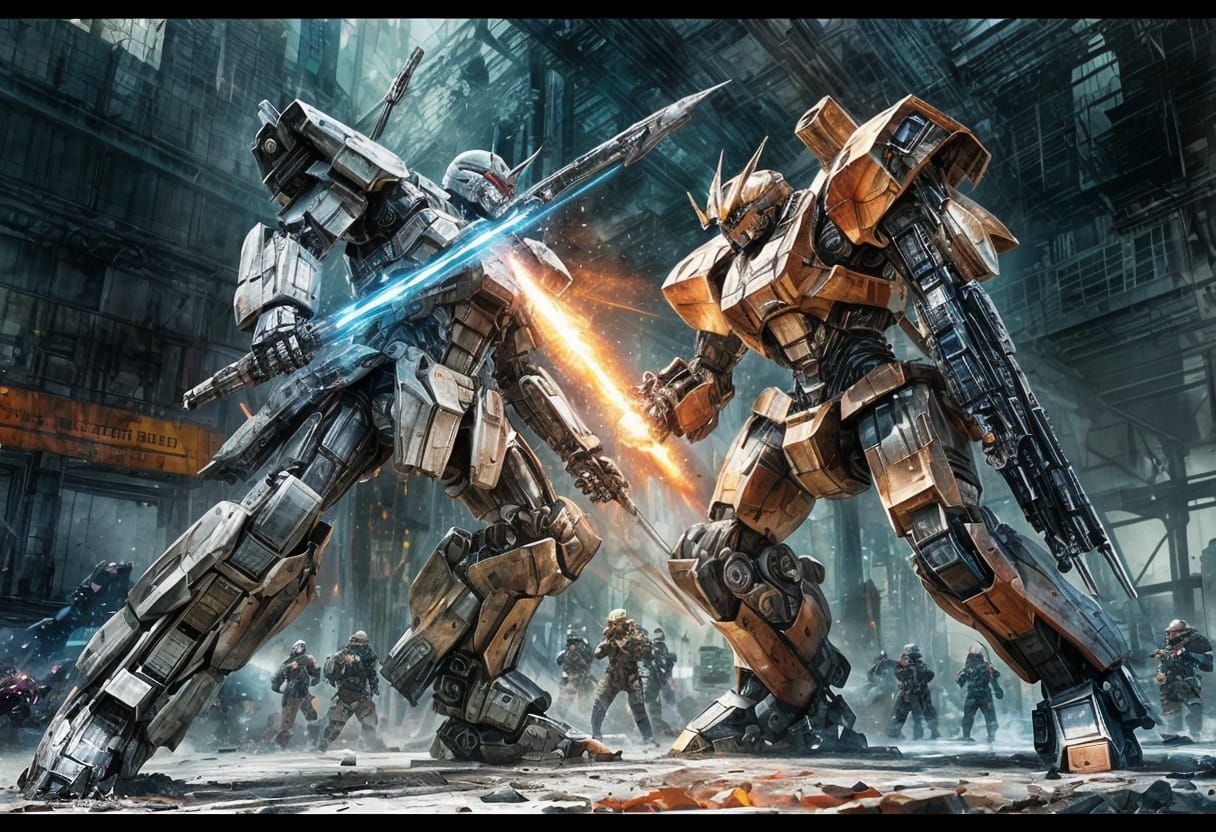 Mecha battle   by @MacMikkola