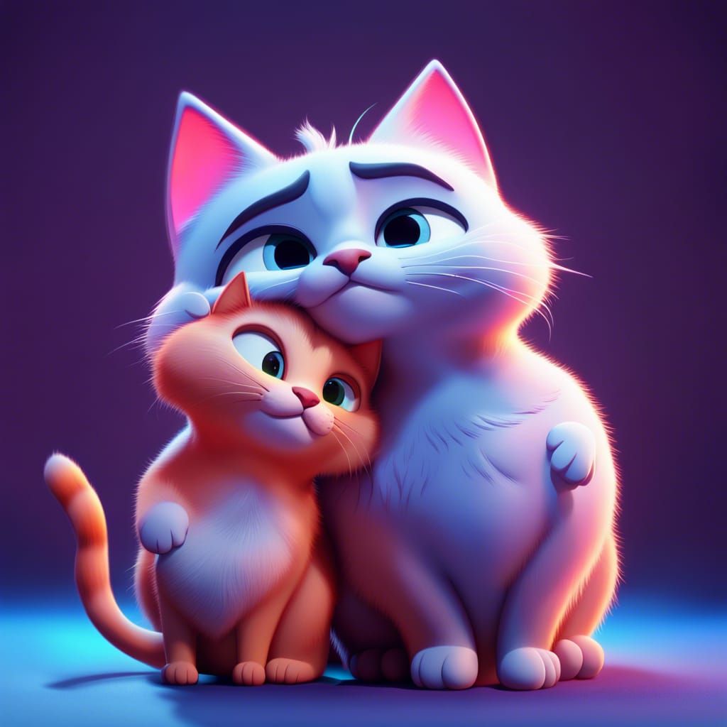 Hot embrace of a cat and a cat Pixar, Disney, concept art, 3...