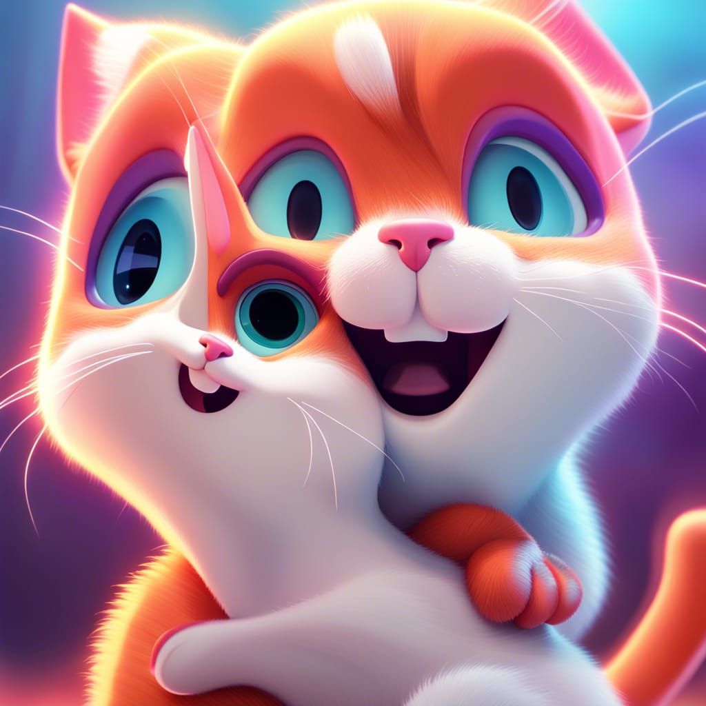 Hot embrace of a cat and a cat Pixar, Disney, concept art, 3...