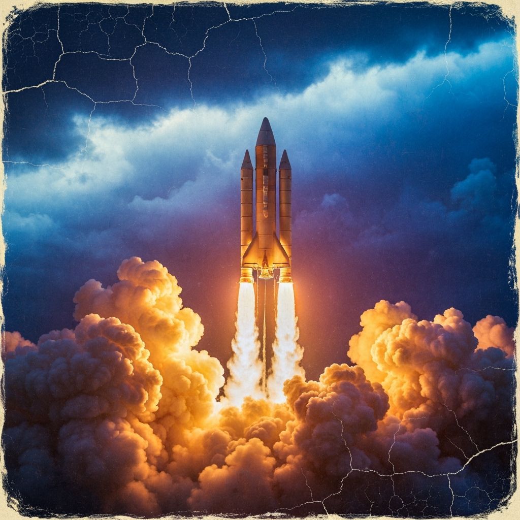 Vintage cracked painting style of a Rocket Ship  by @Frederick