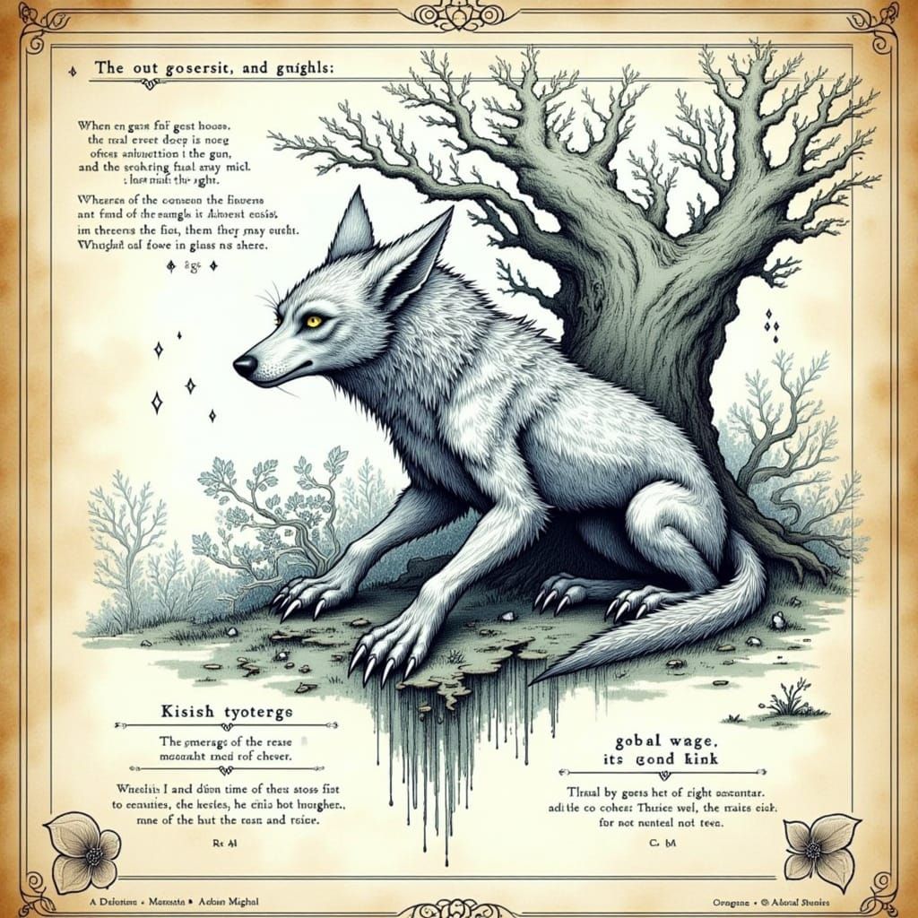 <lora:Fantasy Creature:1.0> A <werewolf> in the style of <Fantasy Character> in a forest
