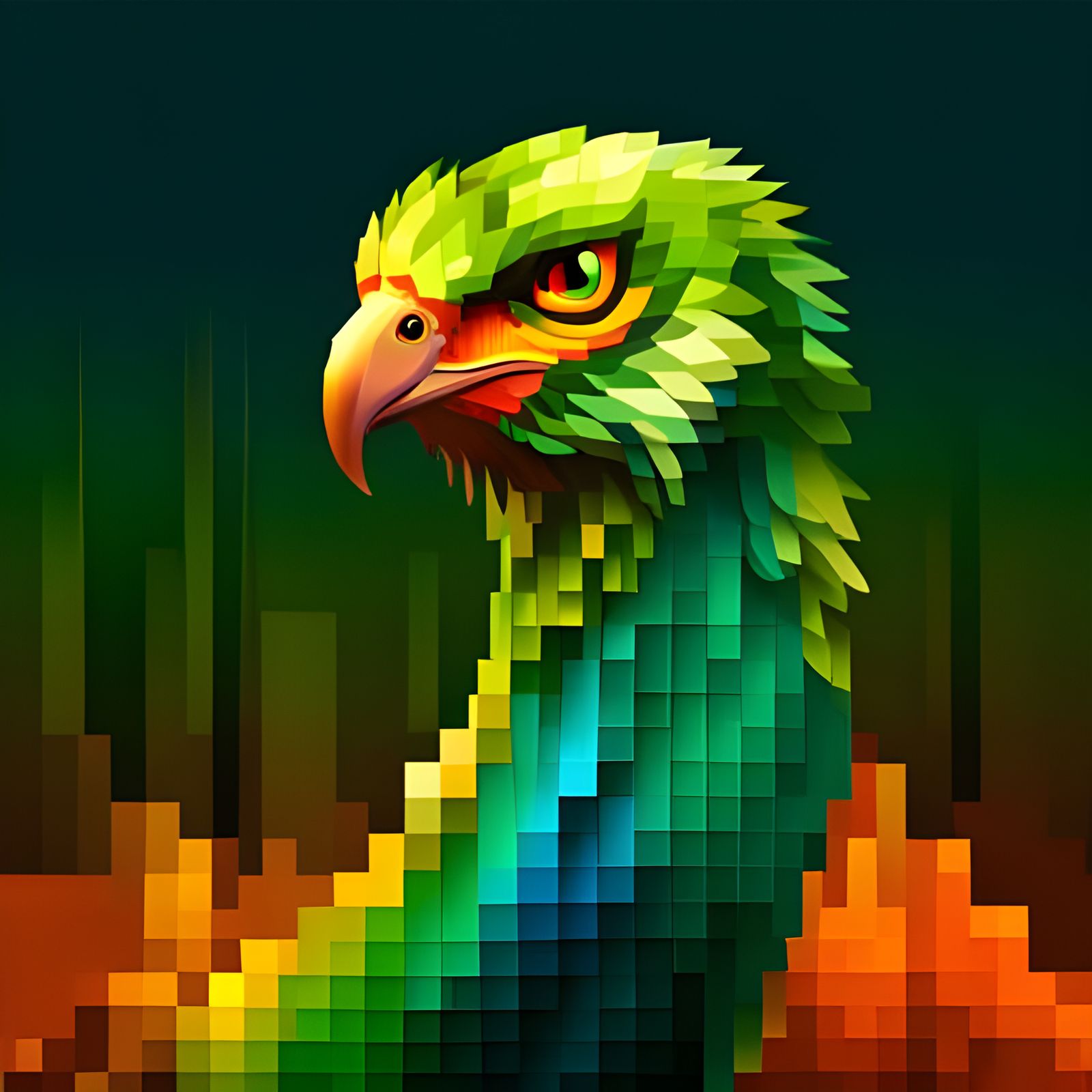 Green Phoenix Pixel art  by @undefined