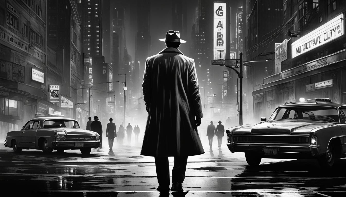 Neo Noir Detective in Gritty Future Cityscape
