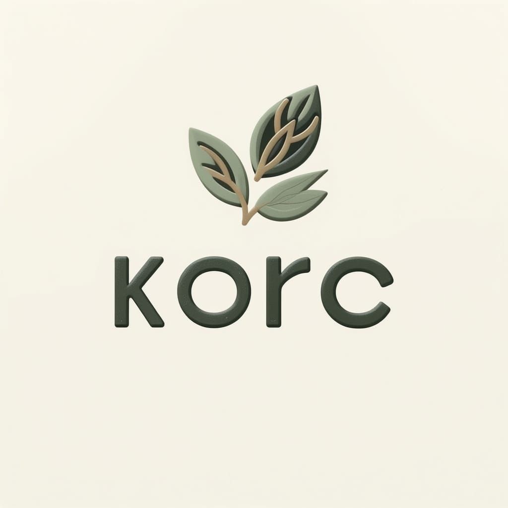 Generate a gentle, organic-looking logo for the brand ‘Kora’. Use sage green (#A3B18A) for the text ‘Kora’, charcoal (#3A3A3A) for a leaf-ba...