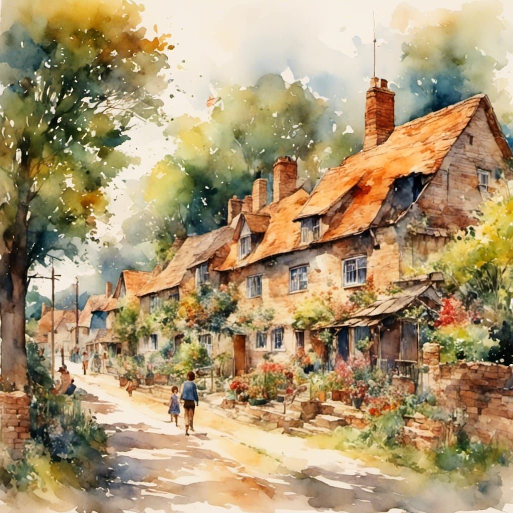 <lora:Watercolor:1.0> English village