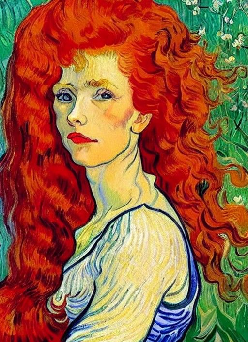 portrait of a gorgeous princess with vibrant red hair greeti...