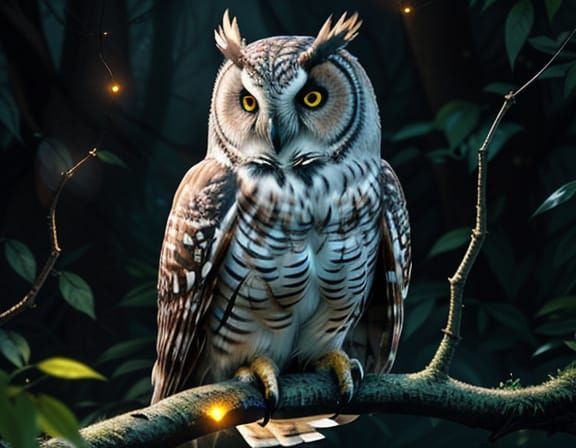 Enchanted Owl in Ethereal Moonlight Forest