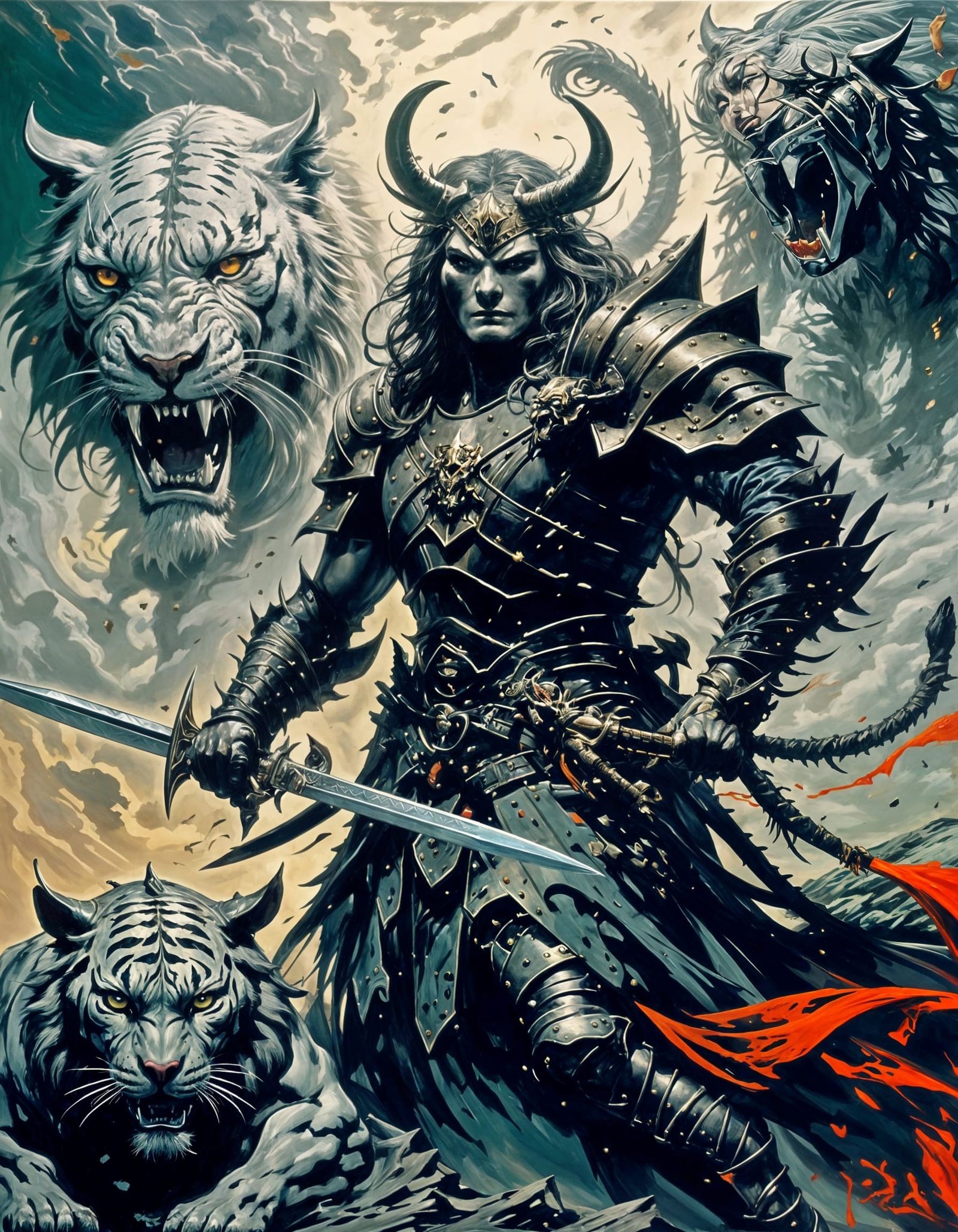 Oni Necromancer in Armor Oil Painting