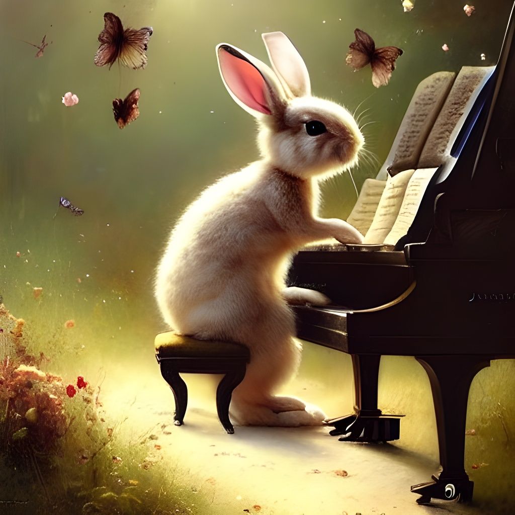 Cute and adorable bunny playing piano 