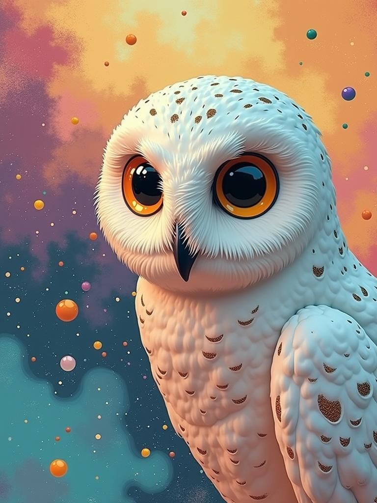 Galactic Snowy Owl in Cosmic Pop Art