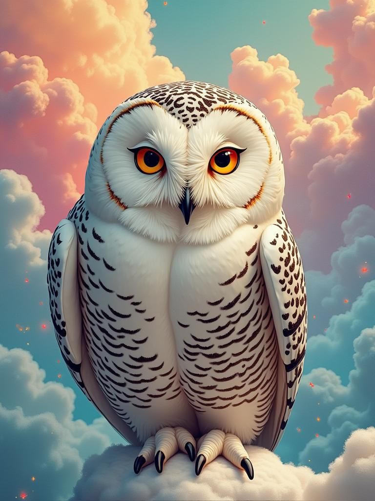 Pastel Snowy Owl in Cosmic Pop Art Style