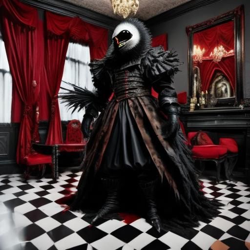 <lora:Rococo-Horrorcore II:1.0> The dark gray and bronze fea...