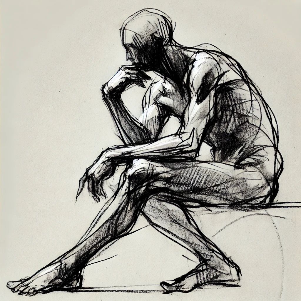 Hmm Thinking - charcoal drawing