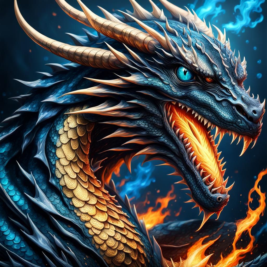 Fire and water dragon with four eye - AI Generated Artwork - NightCafe ...