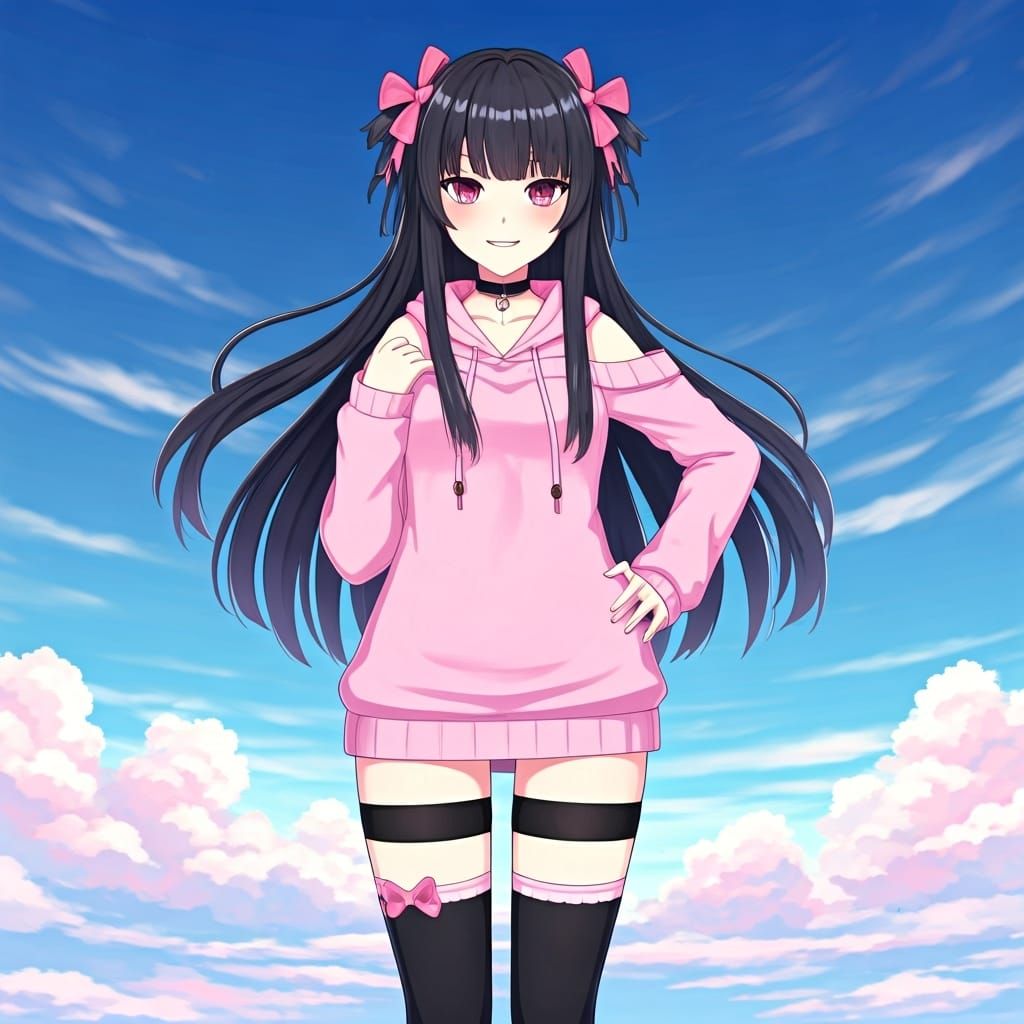Anime Girl with Pink Hoodie in 3D Rendering