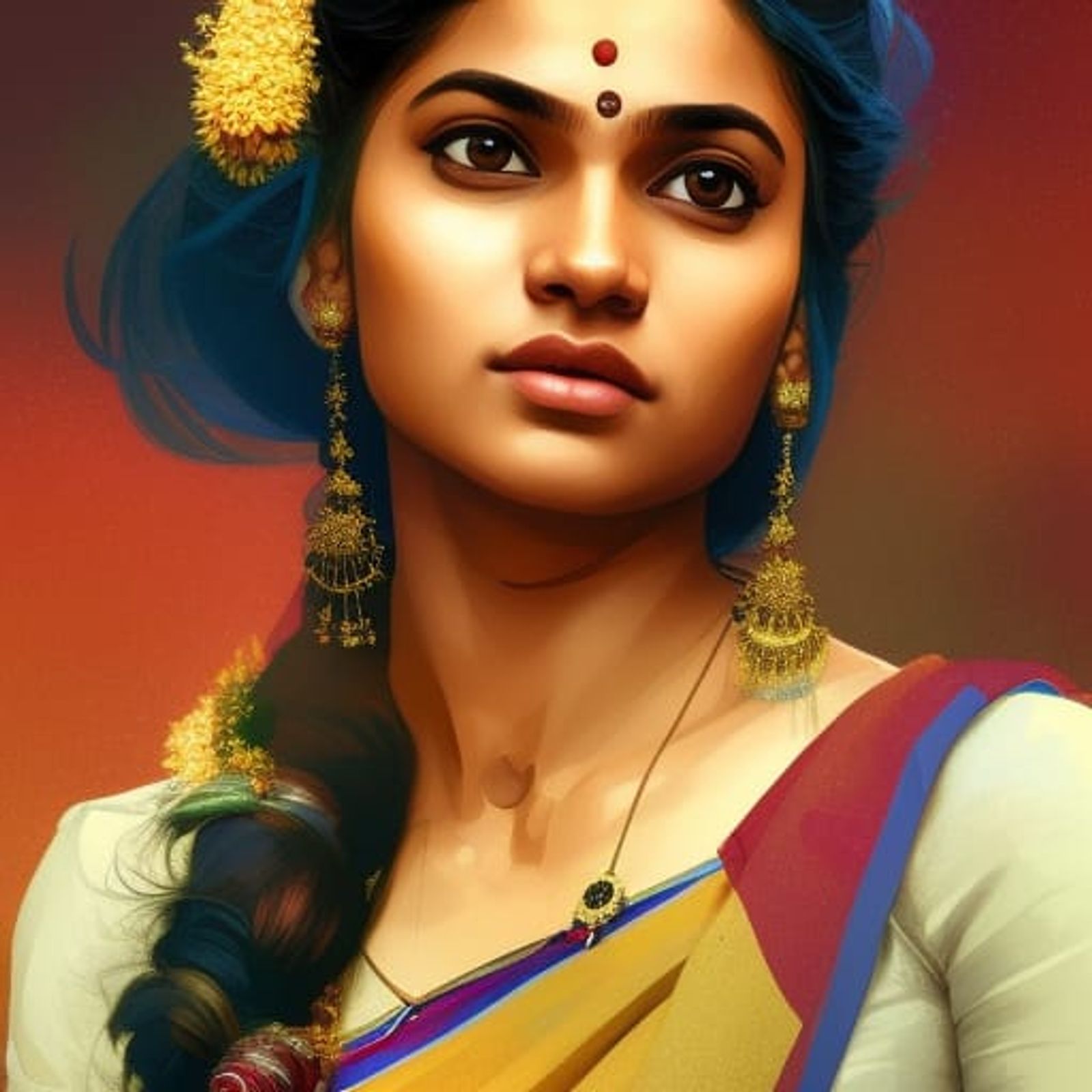 South Indian girl in saree - AI Generated Artwork - NightCafe Creator