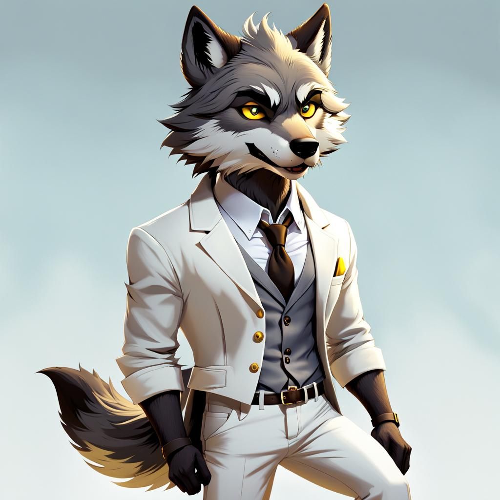 DreamWork animated (non-striped) grey-brownish furry wolf gr...