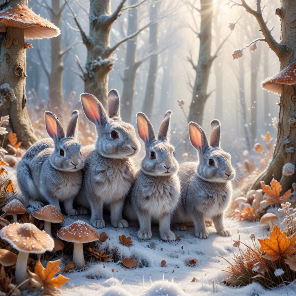 Red squirrels in winter woodland