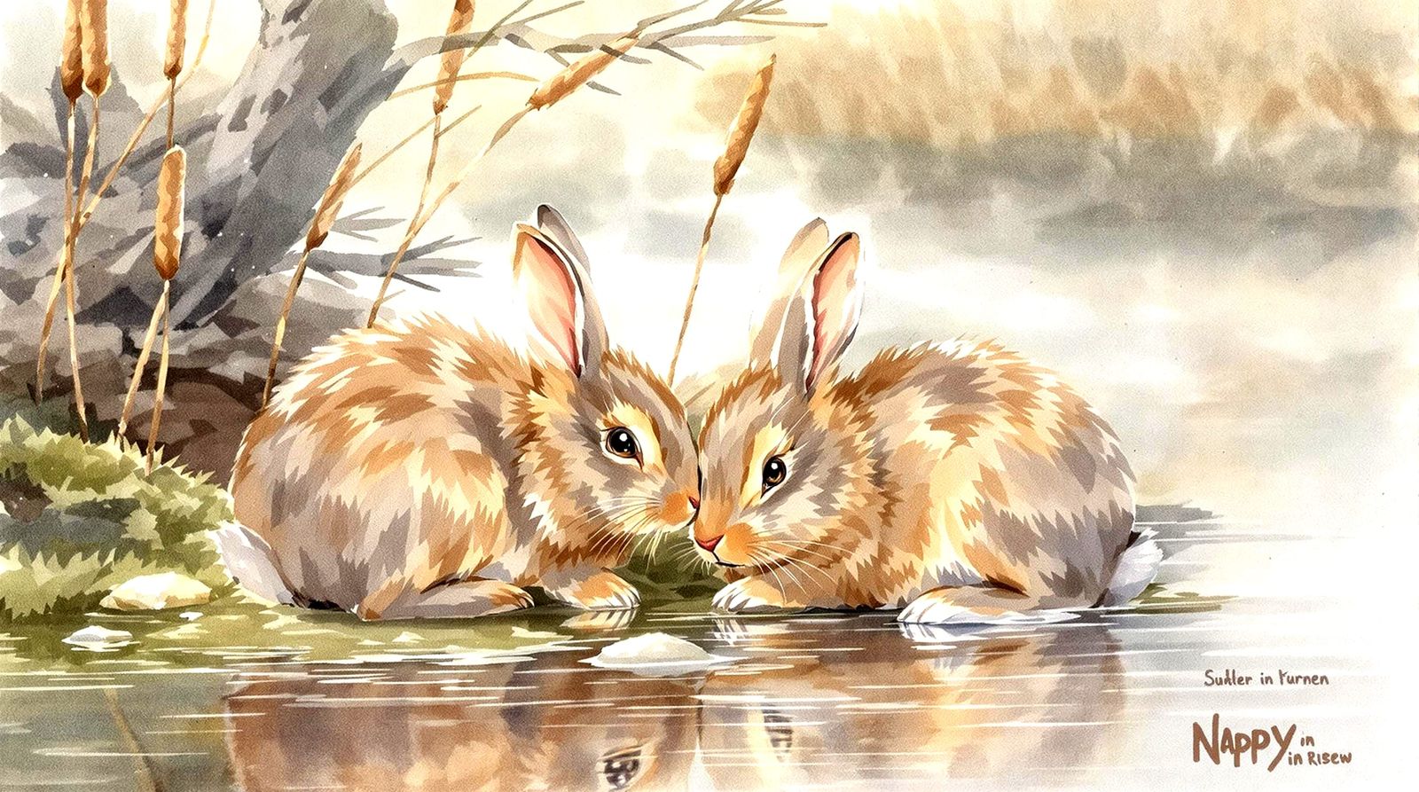 Watercolor: Rabbit In Silence" — 
Set at dawn by a quiet northern river, the scene captures two Rabbit ...  by @BC