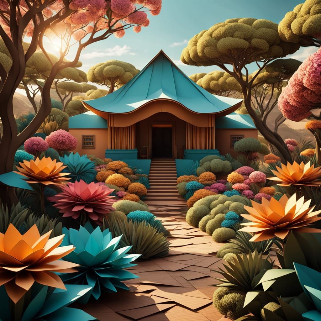 Vibrant Xeriscaped Garden in Golden Light