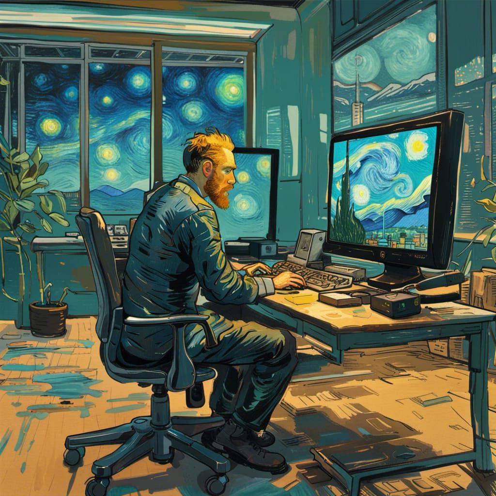 Van Gogh working at modern office  by @Mart Fader