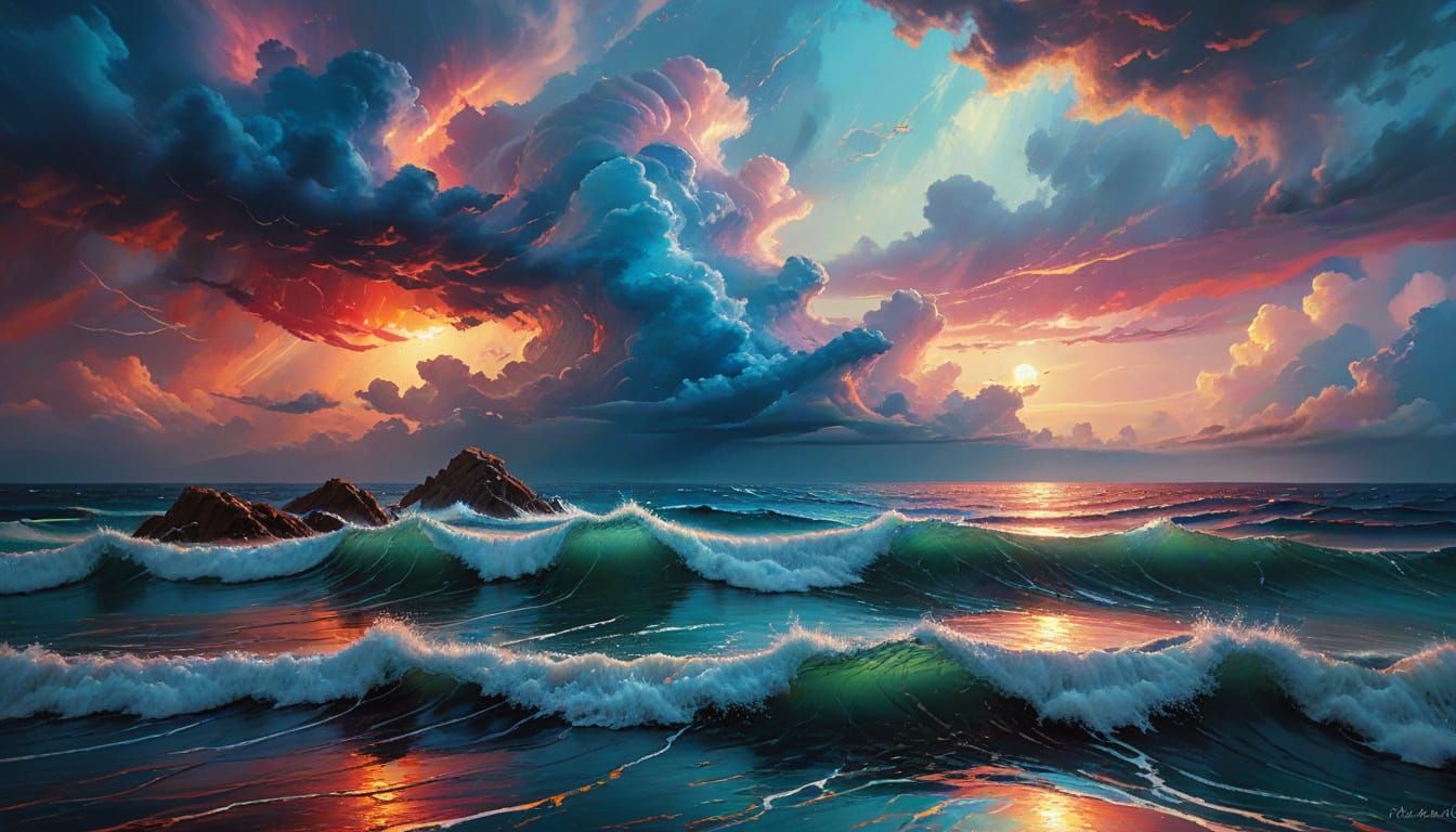  an ocean with stormy clouds, ...  by @The Carlyle