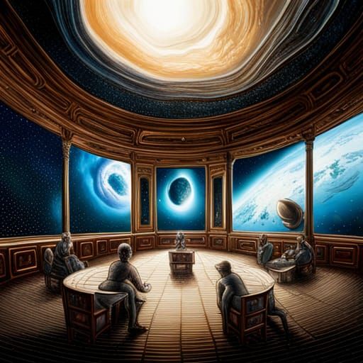 Hyper realistic stunning stylish space cafe terrace, floatin...
