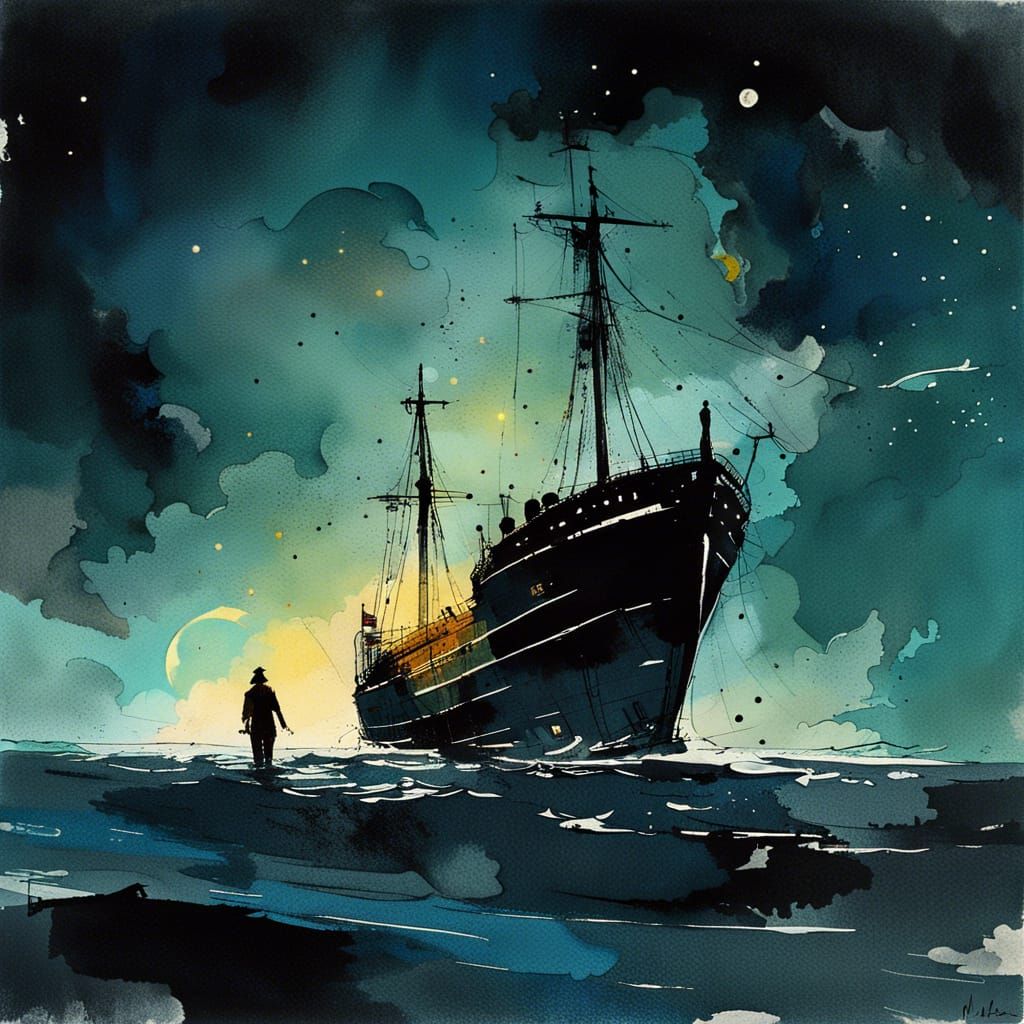 Ink and Dreams⛵🌊 🌕 AI Generated Artwork NightCafe Creator