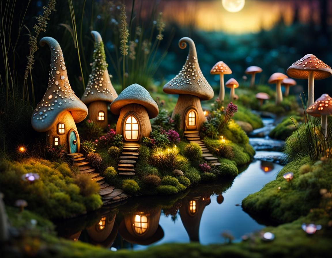 The sun setting on a fairy village  by @forge4ward