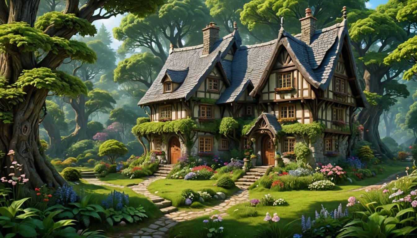 Fantasy Cottage in the forest, magical fantasy, amazingly be...