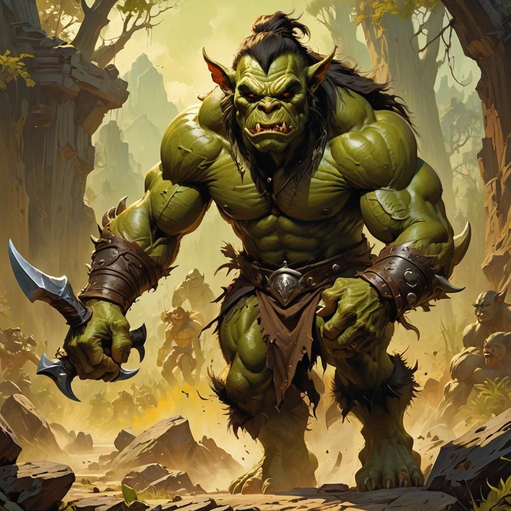 handsome alluring athletic goblin orc hybrid with handsome c...