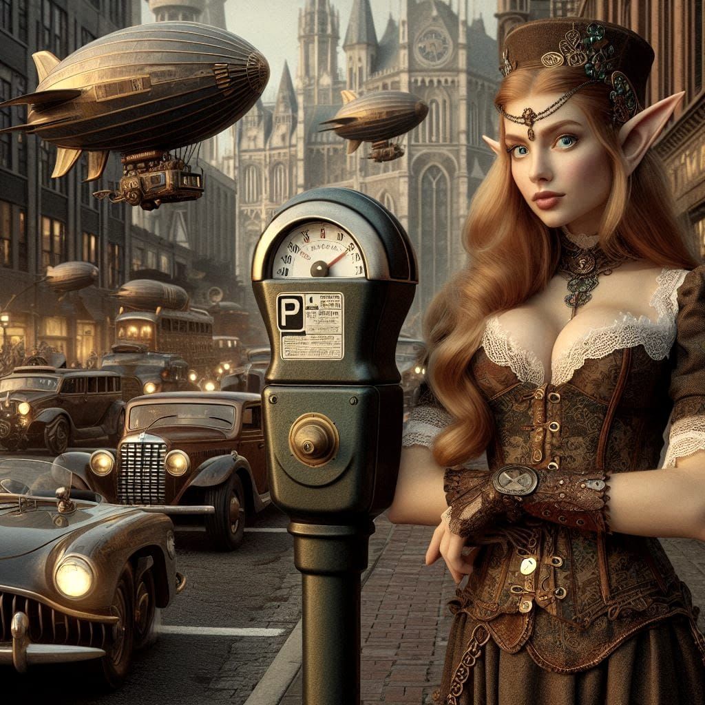 Steampunk elf and parkmeter