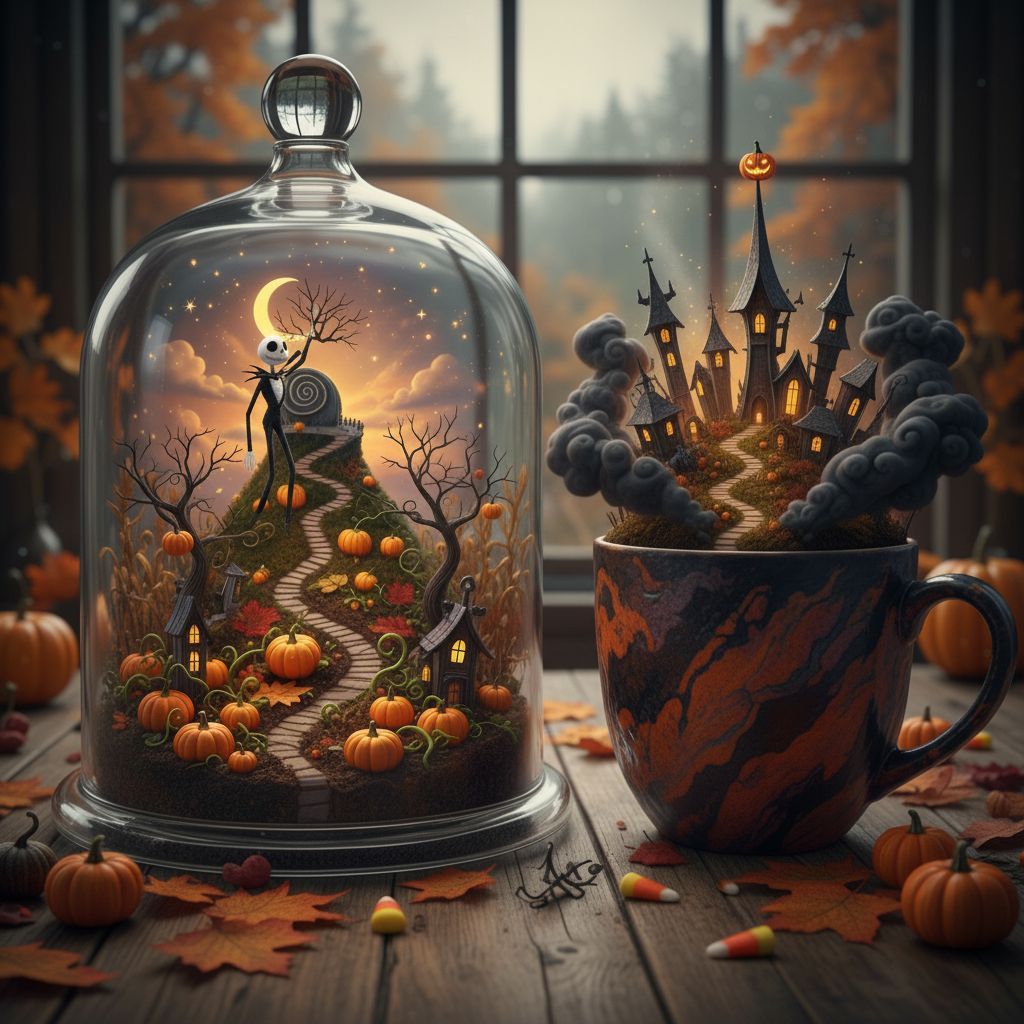 a pumpkin patch growing inside a glass jar with autumn seaso...