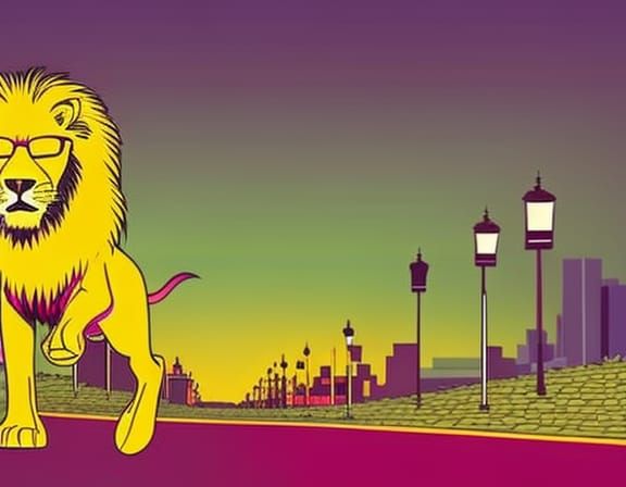 A Lion walking down the street