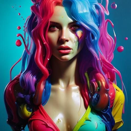 Handsome Man on Red Motorcycle: Graffiti Art