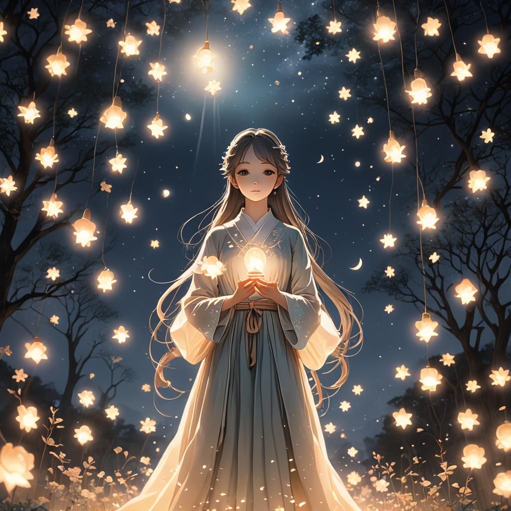 Ethereal Nighttime Scene in Anime Style