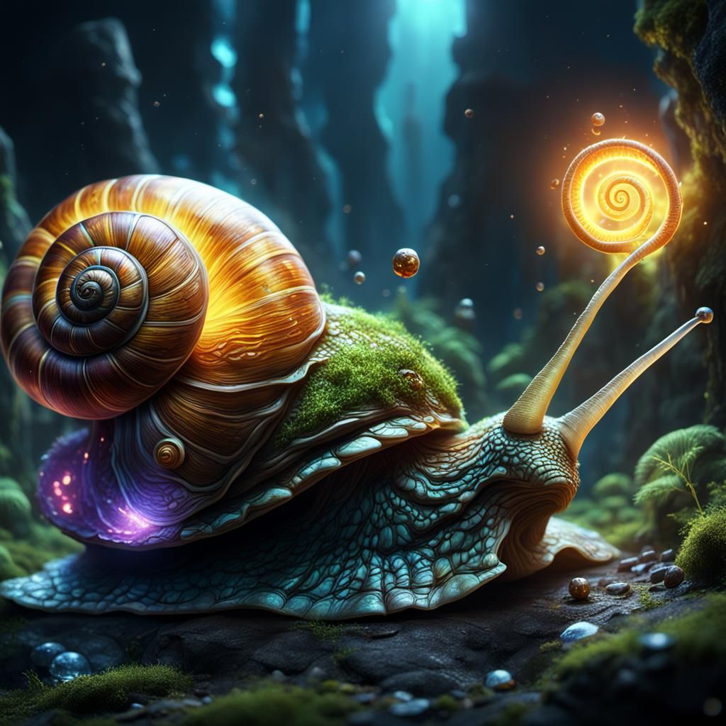 Otherworldly Snail in Mystical Fantasy Landscape