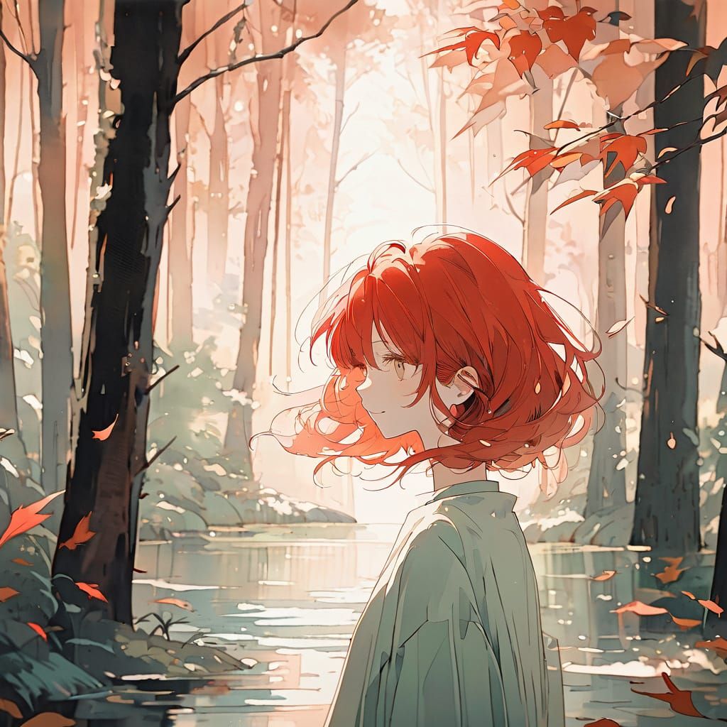 Serene Anime Portrait in Watercolor Style