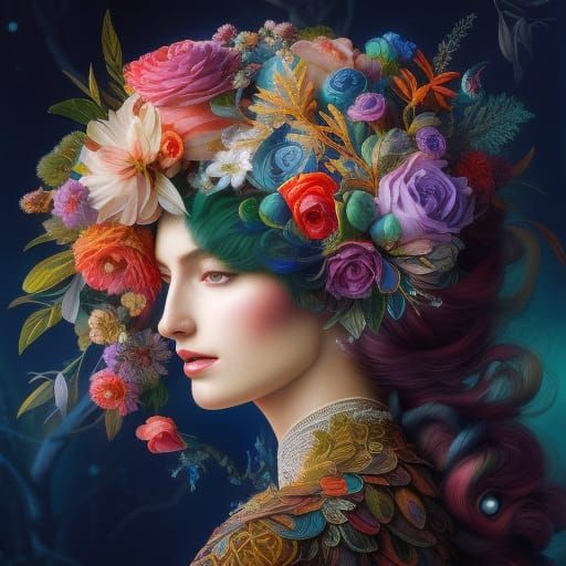 And flowers in her hair. - AI Generated Artwork - NightCafe Creator