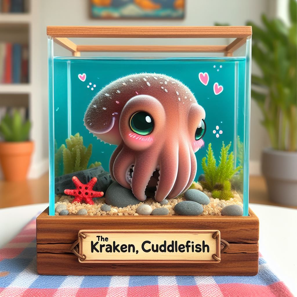 Release the Kraken! He loves hugs and his little aquarium too!