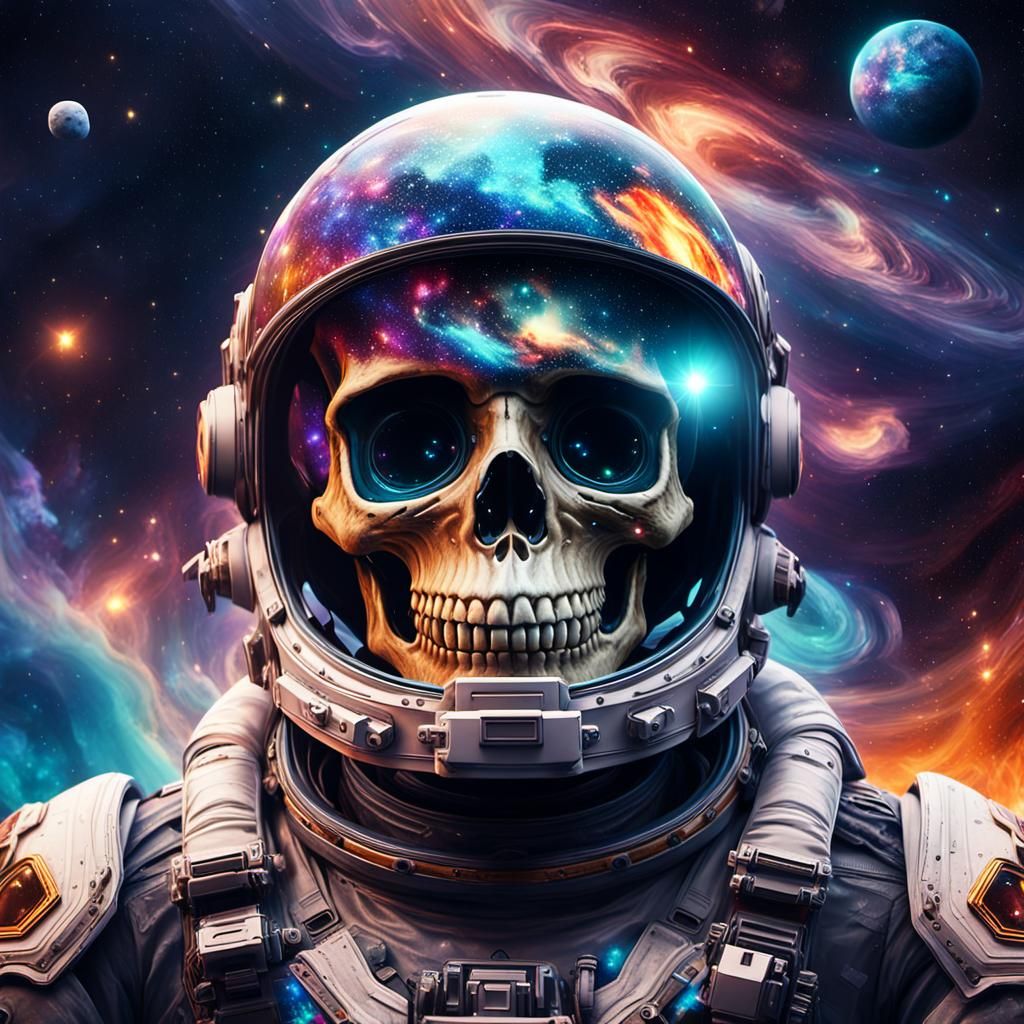 a skull in a astronaut helmet