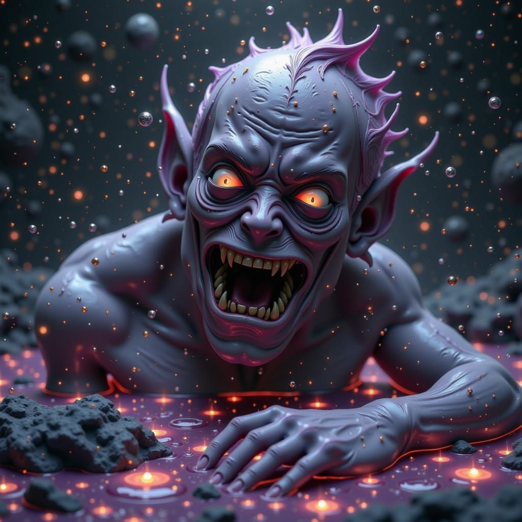 Masterpiece Monday. Surrealism. A ghoul with an ethereal glow, partially submerged in a pool of molten starlight. Its form is distorted and ...