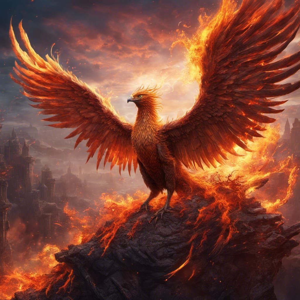 phoenix rising from the ashes, symbolizing resilience and th...
