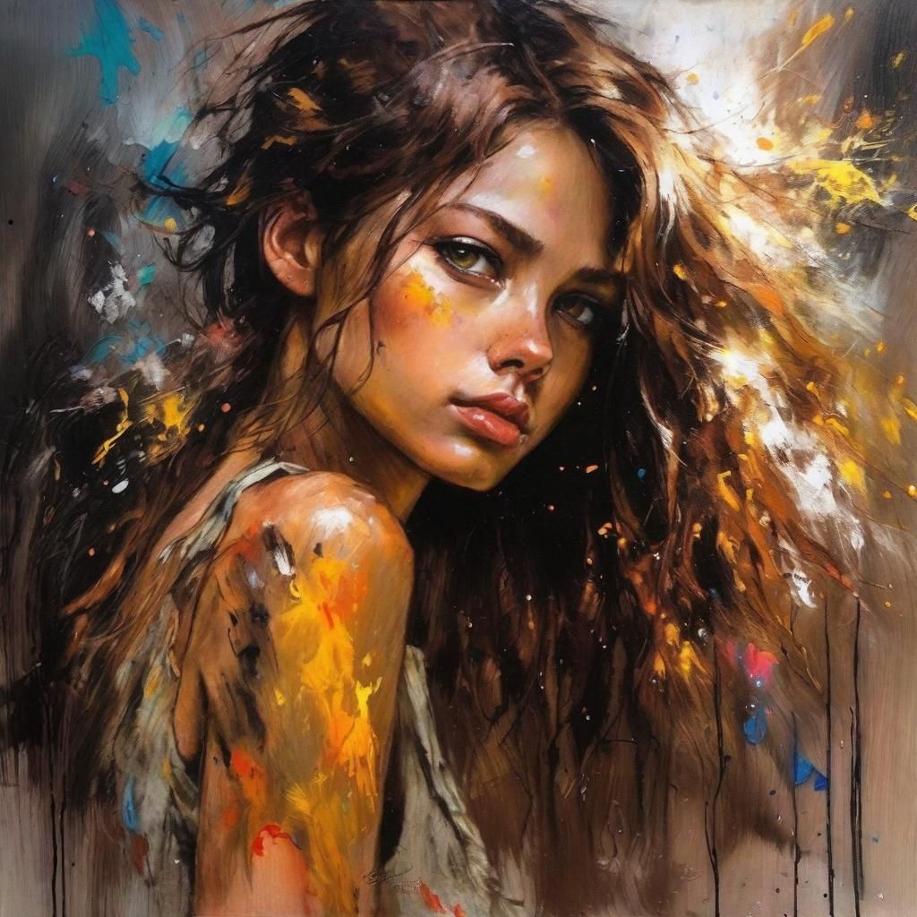 Anime with painterly triadic colors shading && Clear coat imagery retina display. The lady adjusting ...  by @Tgr22