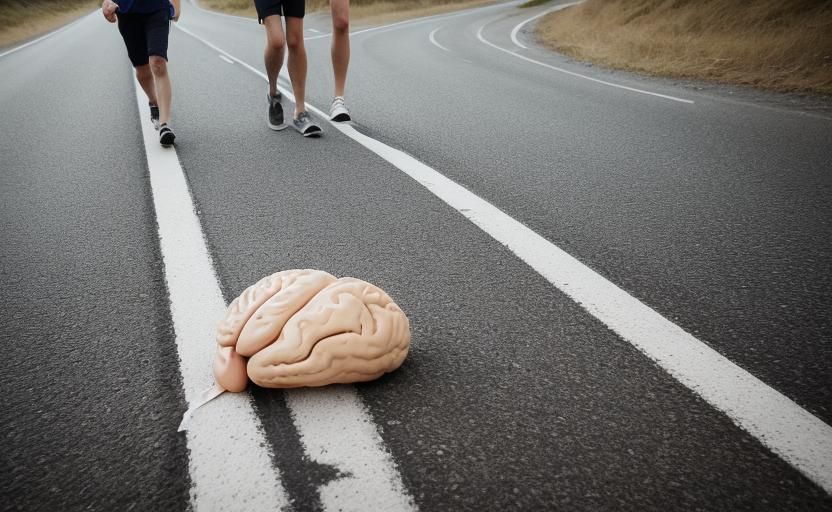 human brain lying on the road, people passing by - AI Generated Artwork ...