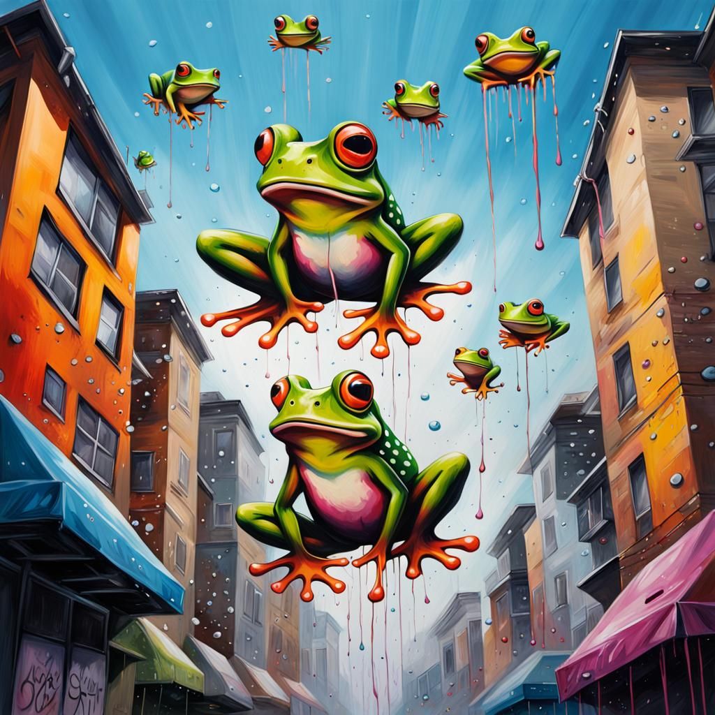 Frogs raining from the sky - AI Generated Artwork - NightCafe Creator