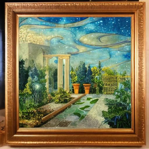 Painting of a courtyard garden